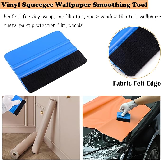 EHDIS Vinyl Wrap Tool Window Tint Kit 7 Pieces Vehicle Tinting Tools Car Glass Protective Film Wrapping Installation Set Included Vinyl Scraper, Window Rubber Squeegee,Cutting Knife with Blades