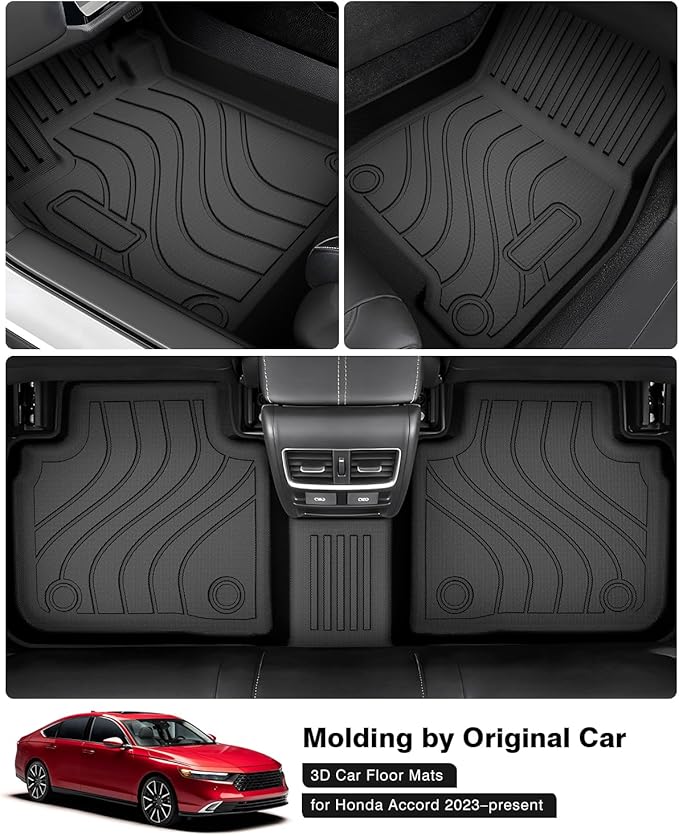 Powerty Floor Mats for Honda Accord 2023-2025 2026 (Include Hybrid) Accessories All Weather Floor Liner 3D TPE 1st & 2nd Row Floor Mat Heavy-Duty Floor Liners