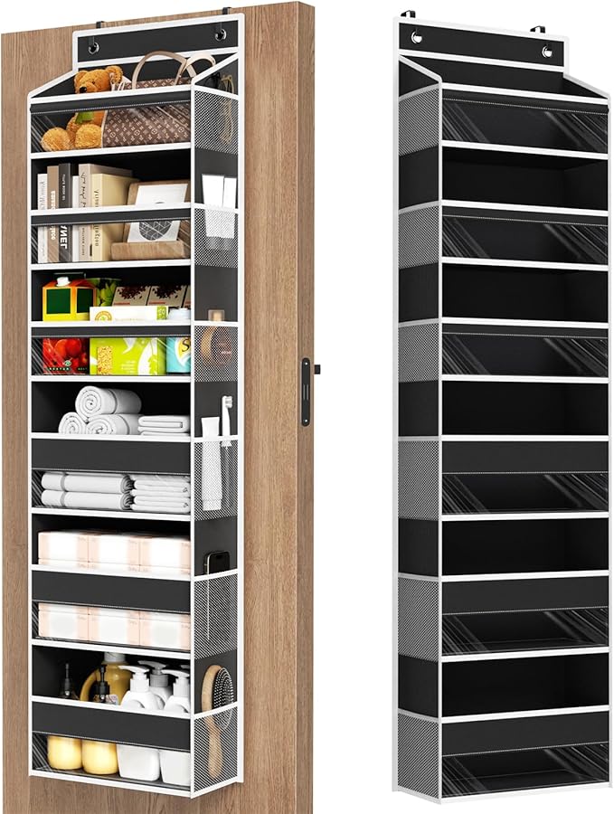 Mefirt Over The Door Organizer, 6 Shelf Door Hanging Organizers with 6 Large Capacity Pockets, Behind Door Storage Hanging Sh