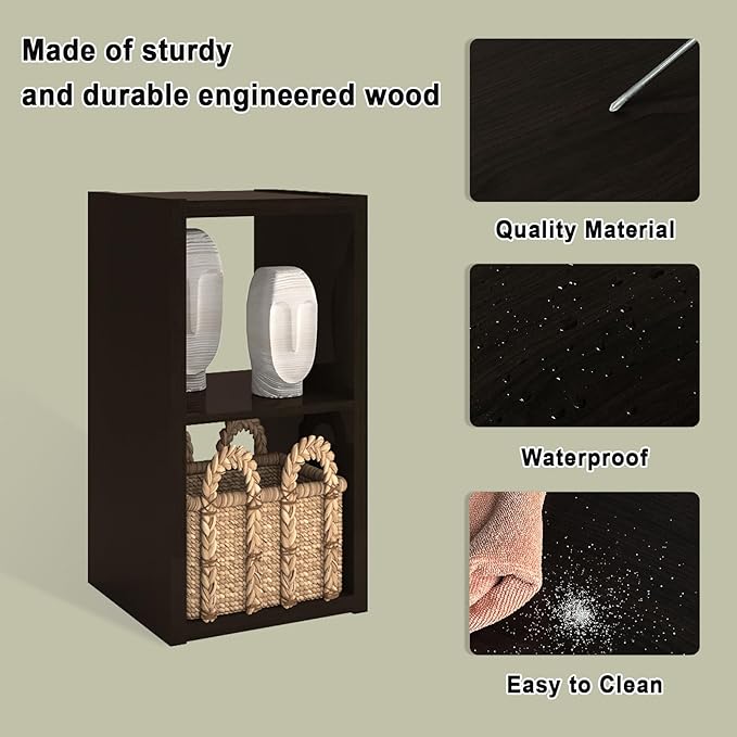 CTESNE【2026 Wooden Thick Frame 2 Cube Storage Organizer Shelf with Anti-Tipping Kits + Reversible Open Back Bookcase, Horizon