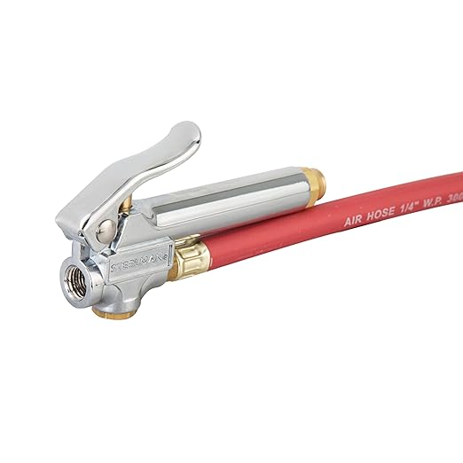 Steelman Straight Air Chuck Tire Inflator with Built-in Gauge and 12-inch Hose, Measures 10-90 PSI, Push-on Chuck, Steel Casing with Brass Fittings