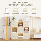 EXPERLAM 9 Cube Storage Organizer - Solid Wood Bookshelf with 5 Storage Bins, Cube Shelf with 3 Removable Back Panels, Vertic