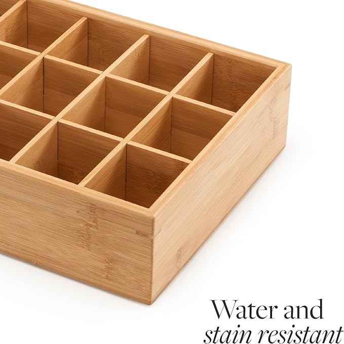 GOBAM Bamboo Closet Drawer Divider - Storage Organizer with 15 Compartments, Drawer Organizer, Storage Box for Belts, Ties, B