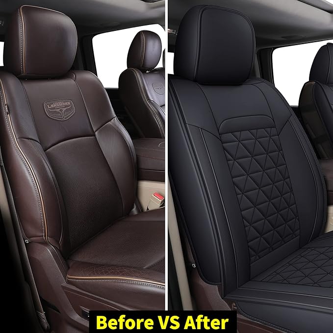 Coverado Car Seat Covers Compatible with Dodge Ram 2002-2026 1500 2500 3500 Pickup Limited Laramie Big Horn Waterproof Leathe