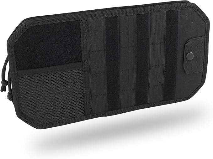 Car Sun Visor Organizer, Adjustable Straps Tactical Visor Organizers with 1000D Polyester Zipper Visor Storage Pouch & Sunglasses Holder Clip, Fits Most Vehicles, SUVs, Pockets, Trucks (Black)