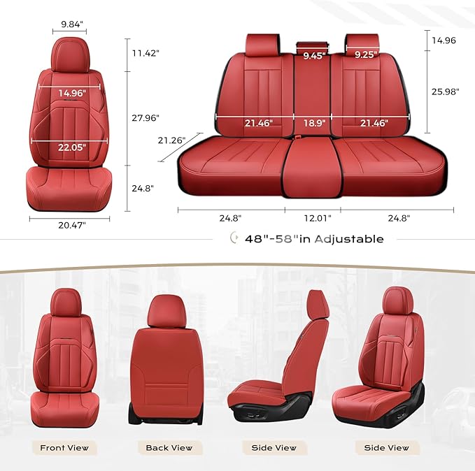 Coverado Car Seat Covers Front Set, Luxury Nappa Leather Seat Covers Universal Fit Waterproof Non-Slip Breathable Automotive 