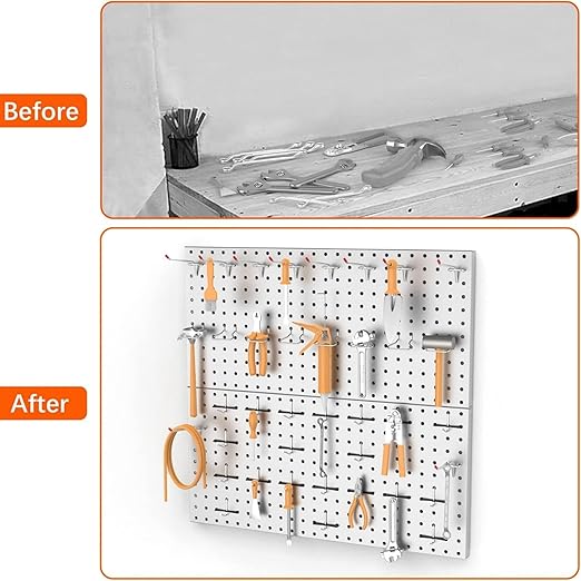 TORACK 2-Pack 12x24 inch Metal Pegboard Panels for Garage Wall, Tool Storage Pegboard for Workbench, Workshop, Tools Organize