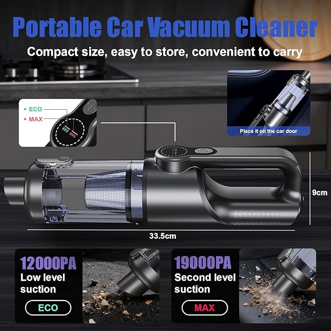 Car Vacuum Portable Cordless-19000 Pa 4 in 1 Handheld Vacuum Cordless Brushless Motor with LED Light and Multi-Nozzles, One-T