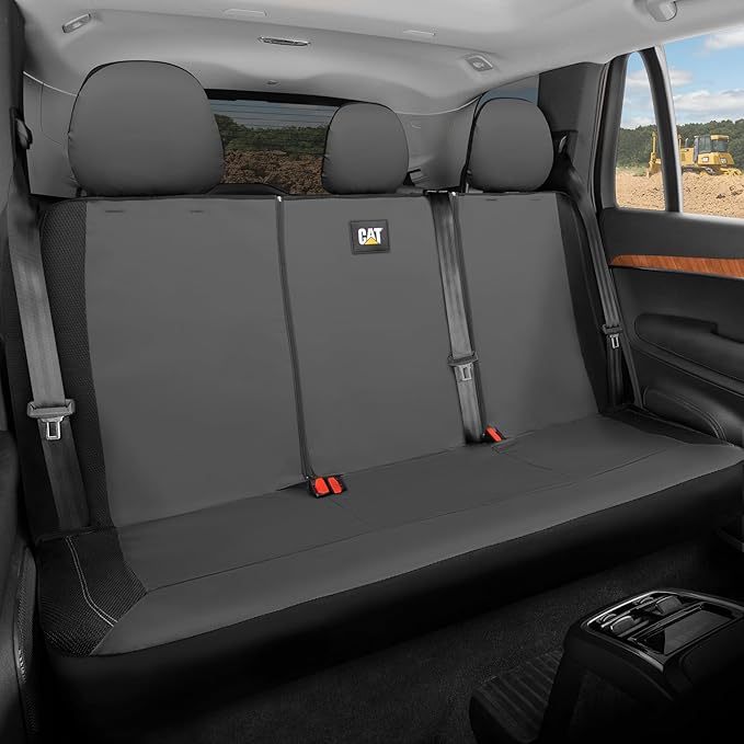 CAT PU Leather Rear Bench Seat Cover – Gray, 60/40 Split Fit for Cars, Trucks, SUVs – Waterproof, Scratch-Resistant, Semi-Uni
