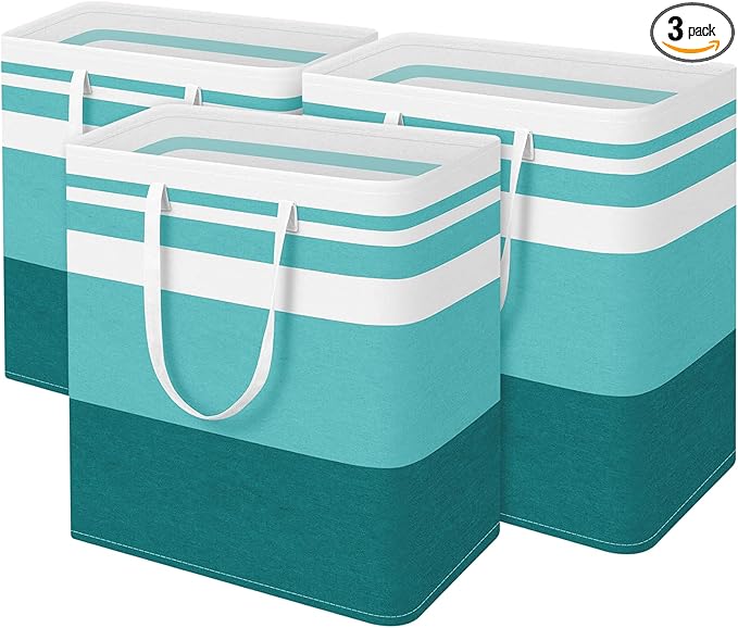 BlissTotes 3-Pack Laundry Basket, Freestanding＆Waterproof Laundry Hamper, Collapsible Tall Clothes Hamper with Easy Carry Han
