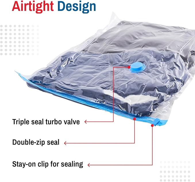 6 Pack Small Vacuum Storage Bags for Comforters, Blankets & Clothes – Vacuum Sealed Compression Bags with Hand Pump – Space S