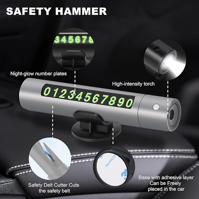 Upgraded 2026 Safe Hammer Glass Breaker Flashlight Car Parking Card, Seatbelt Cutter Window Breaker Emergency Escape Tool Gla