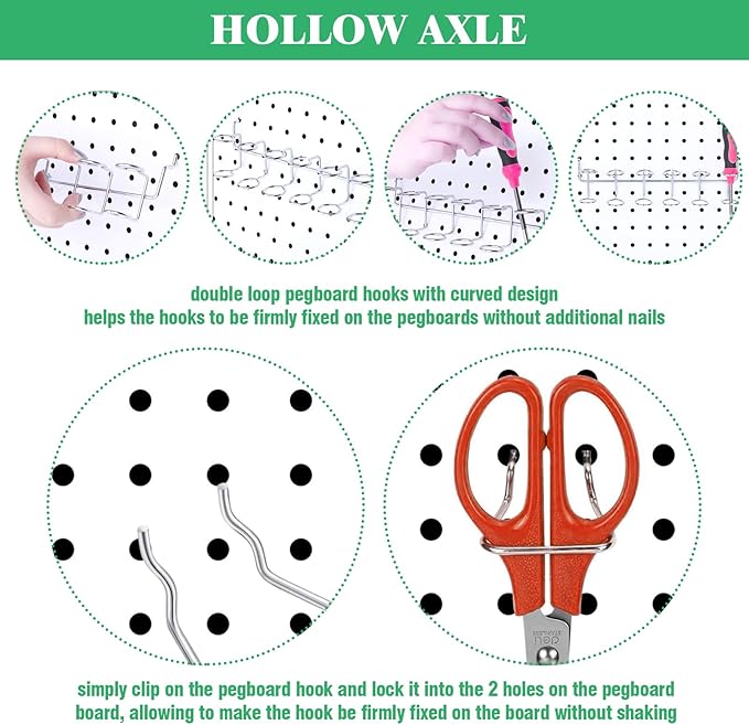 13Pcs Pegboard Screwdriver Pliers Holders Set Contains Double Loop Shelving Display Organizer Hooks and Multi Ring Peg Board 