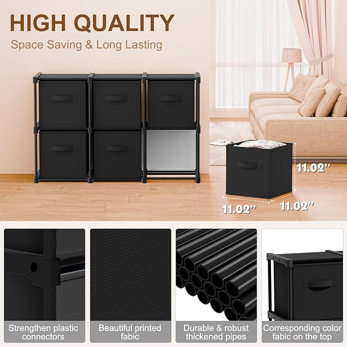 6 Cube Storage Organizer with Shelf Back to School Boxes 11 Inch Toy Storage Bins Closet Organizers Drawers Fabric Dresser fo