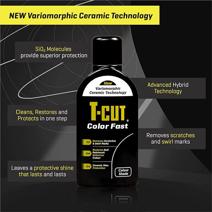 T-Cut 3-in-1 Color Fast Black Car Polish, 17fl oz – Cleans, Restores & Protects - Removes Scratches & Swirl Marks - Enhances Color & Leaves a Durable Protective Shine - with Ceramic Wax Protection