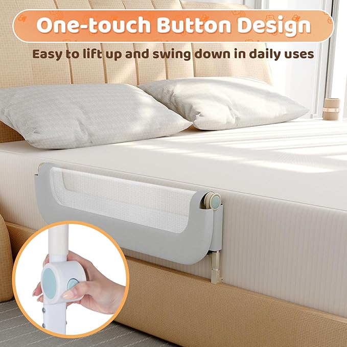 omzer Bed Guard Rail for Toddlers - 32inch Folding up & Adjustable Heights Baby Bed Safety Rails - Portable Toddler Bed Barri