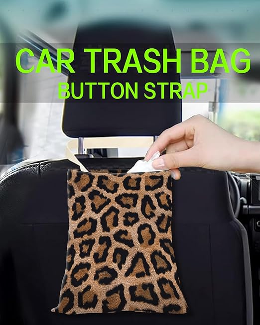 Car Garbage Can, Car Trash Bag, Car Garbage Bag, Hanging Car Trash Can for Car Accessories, Vehicle, Travelling, Camping, Cute Car Back Seat Organizer, Classic Leopard