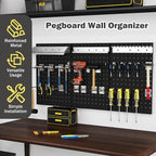 Goplus Garage Pegboard, Metal Pegboard Tool Organizer Kit with 3 Pegboards & 28 Pcs Hanging Accessories, Heavy Duty Wall Orga