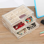 FEISCON Acrylic Jewelry Organizer Makeup Cosmetic Storage Organizer box Clear Jewelry Case with 3 Drawers Adjustable Jewelry 