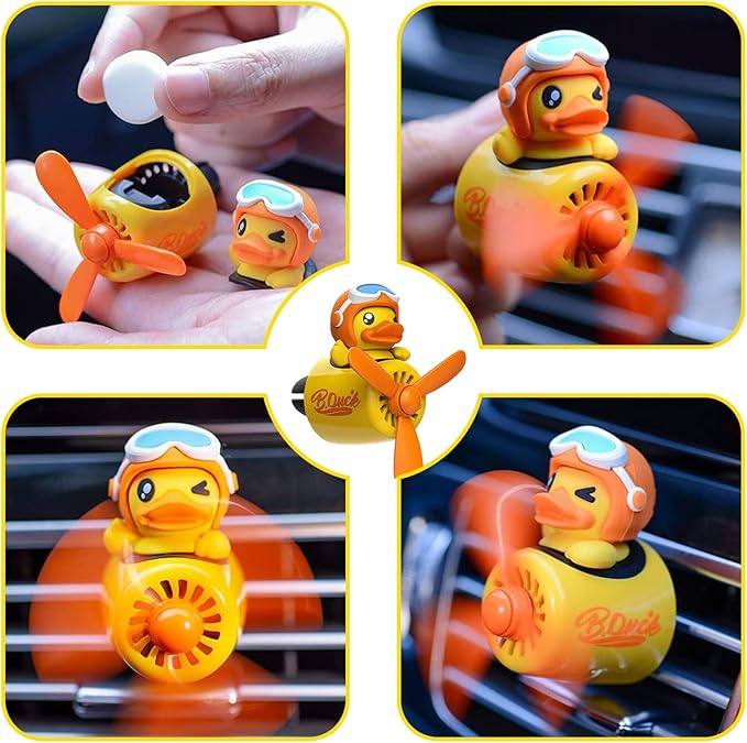 Pilot Yellow Duck Car Air Fresheners - Rotating Propeller Cartoon Automotive Diffuser with Creative Car Perfume Decoration