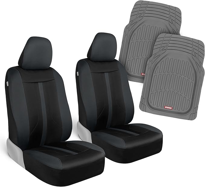 Motor Trend (2) Car Seat Covers for Front Seats with (2) Trimmable Car Floor Mats – Universal Fit Auto Accessories for Cars, 