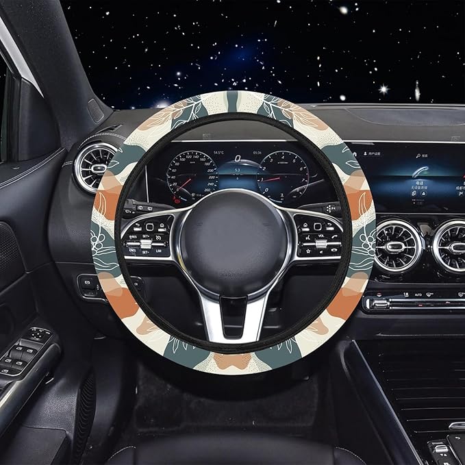 10 PCE Mushrooms Steering Wheel Cover for Women Center Console Armrest Pad Headrest Seat Belt Cover Car Accessories for Women Interior,Car Accessories Set(Abstract Leaf)