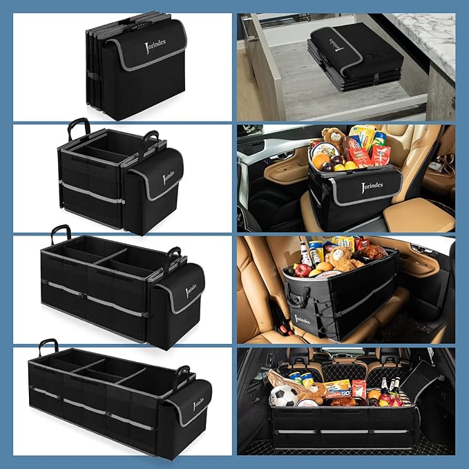 Collapsible Trunk Organizer for Car with Insulated Leak proof Cooler Bag, 3 Compartments SUV Cargo Organizer Removable