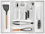 Bellsal Large Premium Bamboo Silverware Organizer - Expandable Utensil Drawer Organizer - 17"x19.6" Utensil Holder and Cutler