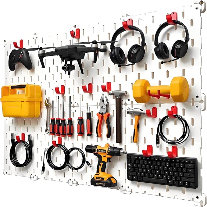 Kulle Peg Board,8 Pack Pegboard Wall Organizer,Plastic Pegboard Panels,Easy Install Heavy Duty Peg Board for Walls Home, Gara