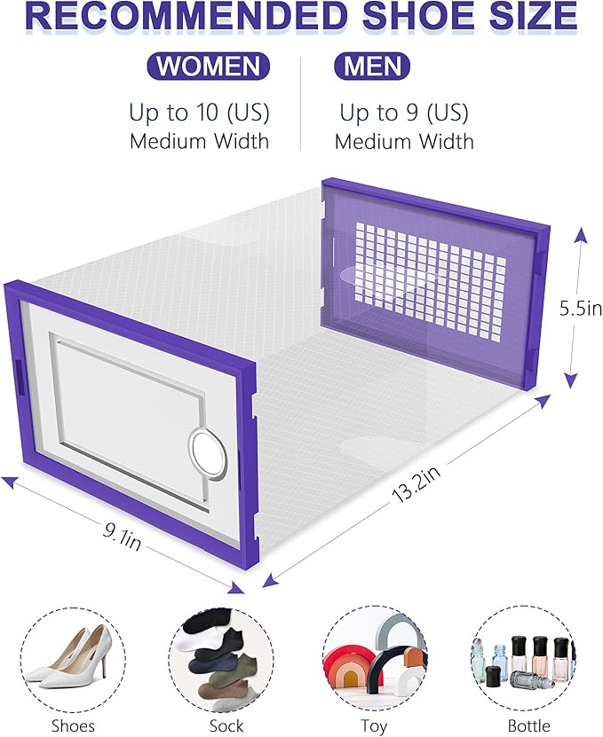 Kuject Shoe Organizers Storage Boxes for Closet, 12 Pack Clear Plastic Stackable Storage Bins with Lids, Under Bed Shoe Conta