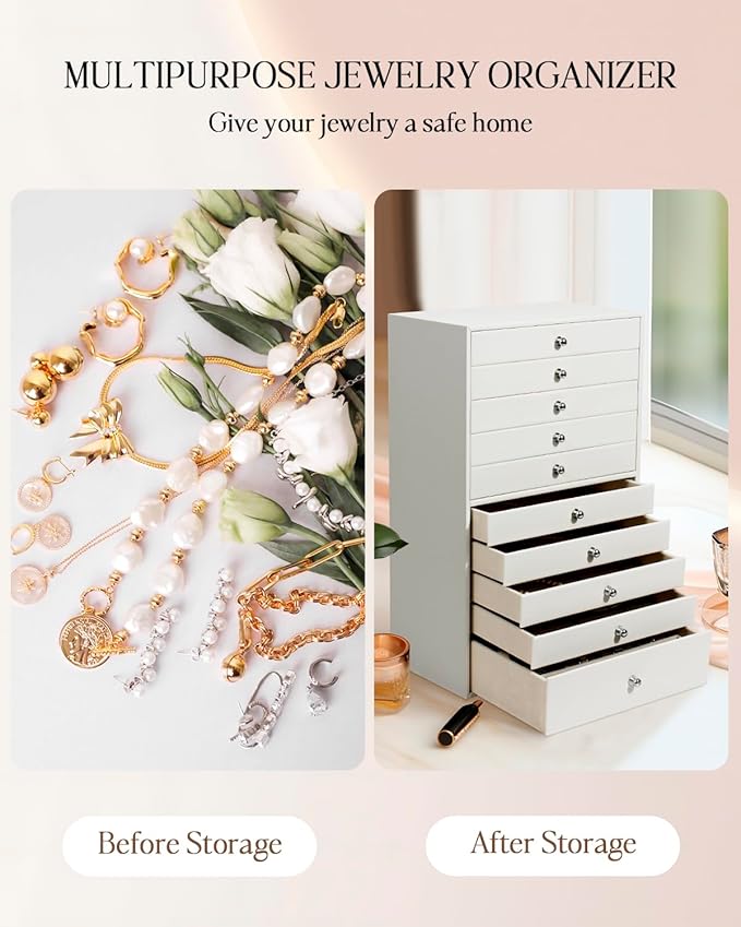 GUKA Large Jewelry Box, Jewelry Case with 10 Drawers for Big and Small Jewelry, Jewelry Storage Organizer for Watch Earrings 