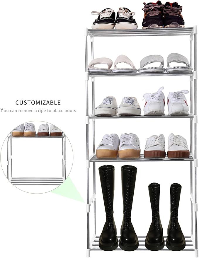Jucaifu Stackable Small Shoe Rack, Entryway, Hallway and Closet Space Saving Storage and Organization (10-Tier, White)