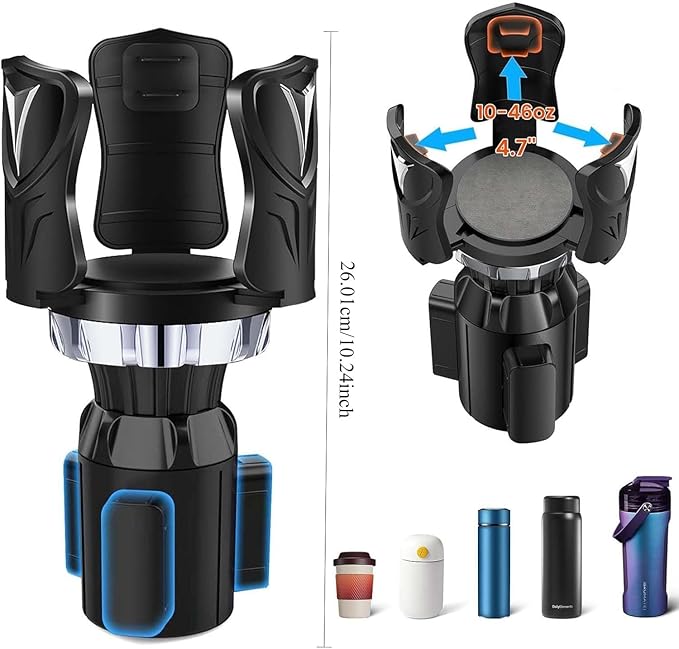Cup Holder Expander for Car – Fits Most Vehicle Models, Extends Cup Holder Depth, Durable ABS Plastic (Black)