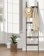 Blanket Ladder, 6-Tier Towel Holder with 4 Removable Hooks, Farmhouse Wall Leaning Decorative Rack Shelf, Wooden Towel Displa