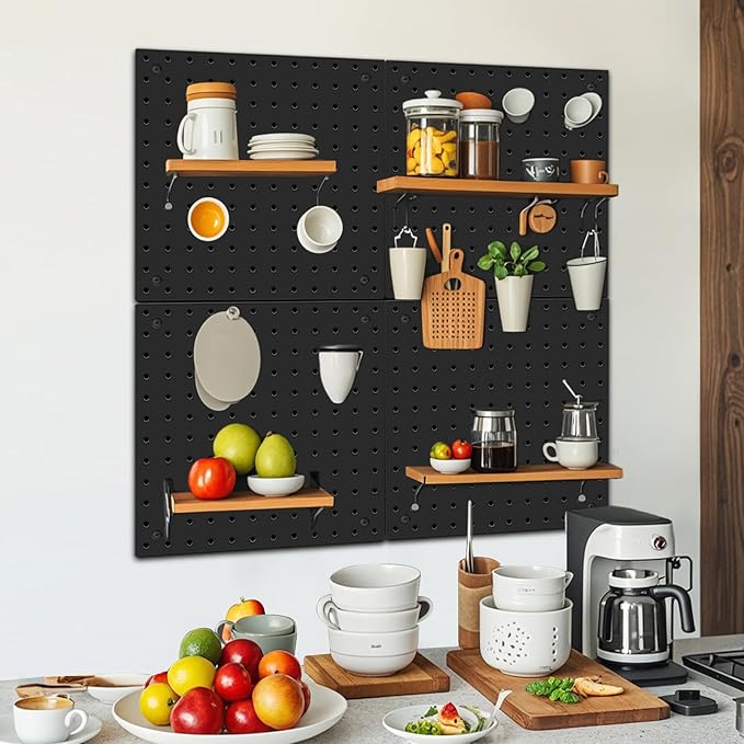 Peg Board,Steel Organization Panels, Ideal for Garage Tool Storage, Office Organization, Craft Room, Kitchen,Pack of 4 (Black