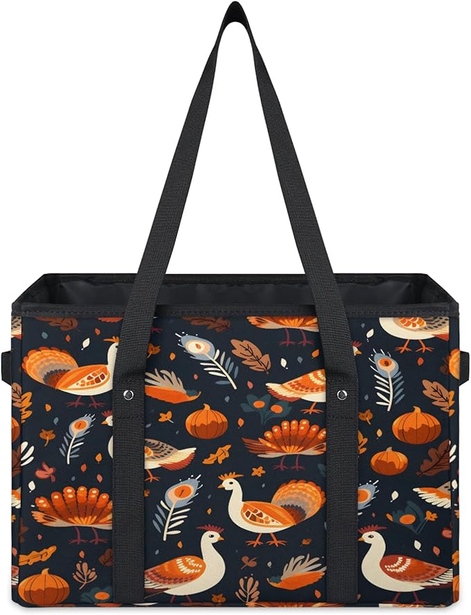 Reusable Grocery Bags Heavy Duty Shopping Bags Foldable Large Tote Bags with Long Handles & Hard Bottom