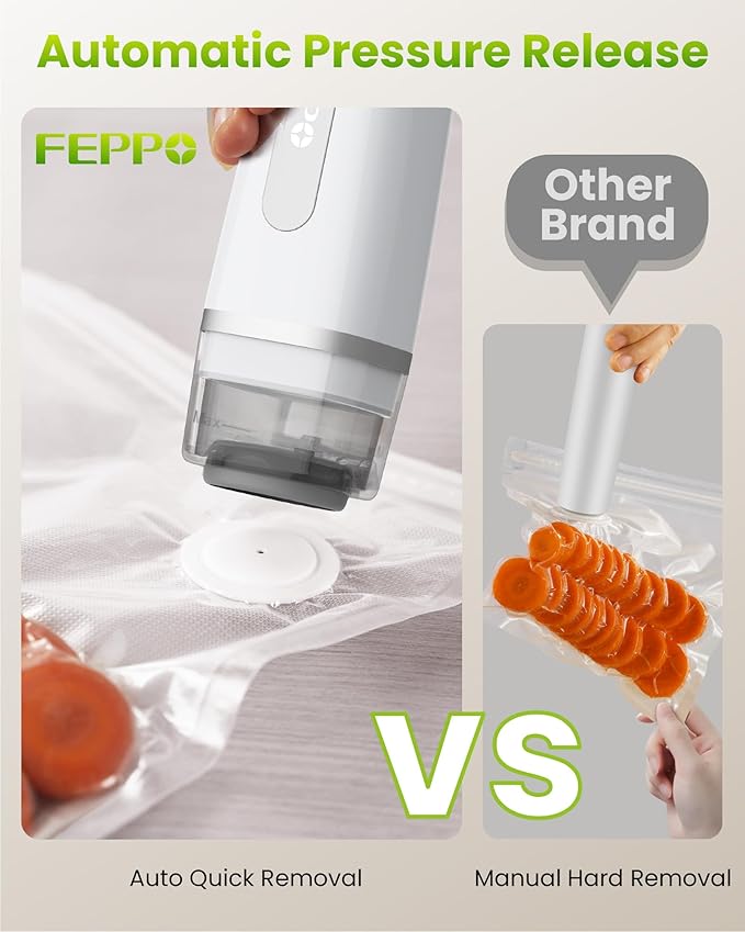 FEPPO Vacuum Sealer for Food with Visible Water Tank, Handheld Saver Compact Vacuum Sealer Machine with 30 Reusable Bags for 