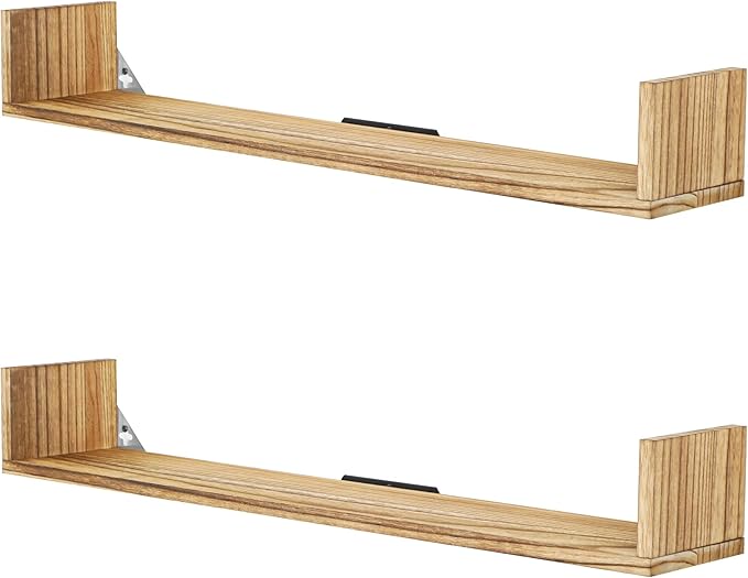 Floating Book Shelves,32 Inches Wall Bookshelf U Shaped,Long Hanging Bookshelf for Wall,Large Rustic Storage Books Shelves fo