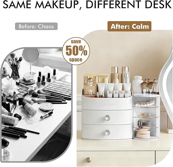Makeup Organizer Countertop with Drawers, Make up Organizers for Vanity, Skincare Jewelry Earring Organizers, Cosmetic Displa