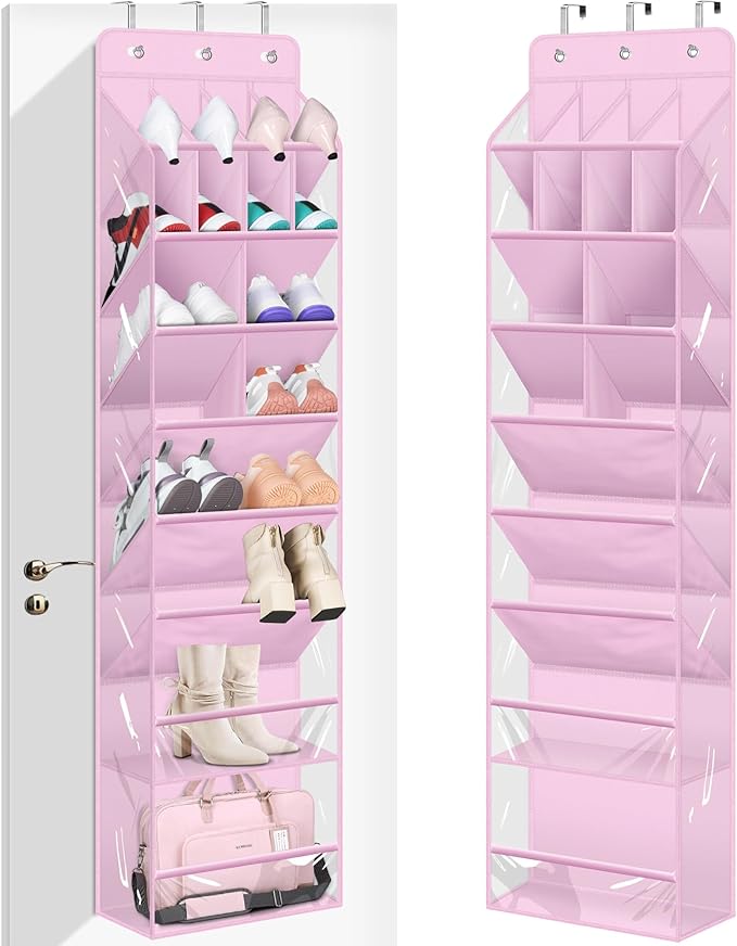 MISSLO Clear Over the Door Shoe Organizer Large Deep Pockets Hanging Shoe Rack for Closet Fit 20 Pairs Shoe Holder for Sneake