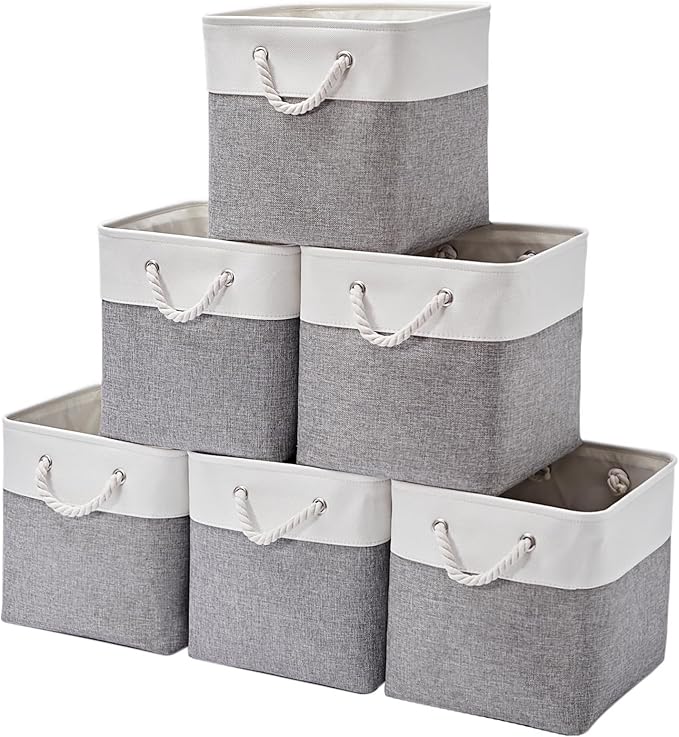 MidmmVick 12 x 12 Inch Cube Storage Bins, 6 Pack Large Collapsible Fabric Storage Bin with Ropes, Foldable Storage Cubes for 