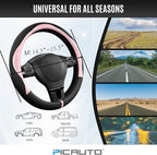 PIC AUTO Steering Wheel Cover, Pink Patterned & Black Leather Patchwork Design, Universal Fit 14.5"–15.5", Anti-Slip, Odor-Fr