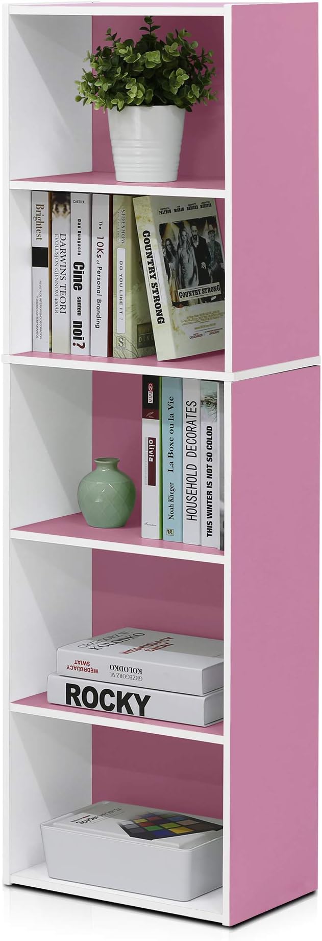 Furinno LUDER Book Shelf, 5-Tier Bookshelf, Bookcase with Open Shelves, 9.4 x 15.8 x 52, Easy Assembly, for Living Room, Bedr