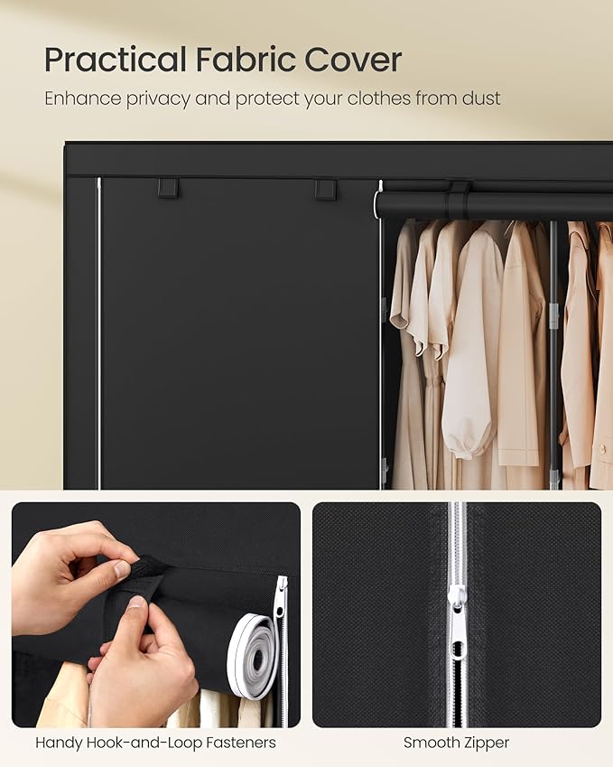 SONGMICS Portable Closet, Wardrobe Closet Organizer with Cover, 5 Hanging Rods and Shelves, 4 Side Pockets, 17.7 x 83 x 65.7 
