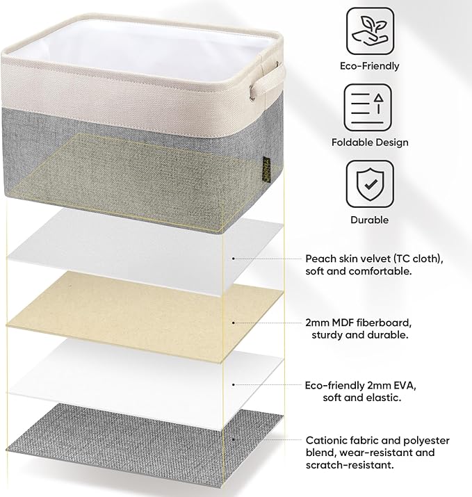 BALEINE 2 Pack Fabric Closet Storage Bins for Shelves, Linen Closet Organizers and Storage, Decorative Baskets for Organizing