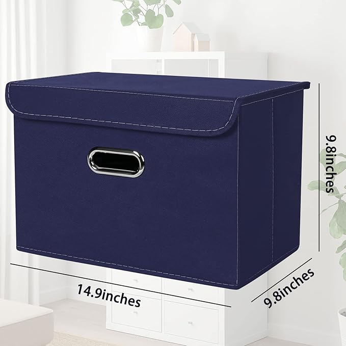 STOREONE Fabric Storage Cube Bins Foldable Organizer Container Collapsible Basket with Lids and Metal Handles, for Home, Bedr