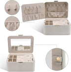 KAMIER Jewelry Box, 2 Layers PU Leather Jewelry Organizer Box, Large Capacity, Double Lock and Large Mirror, Hidden Necklace 