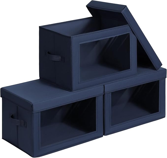 Homsorout Stackable Storage Bins with Lids - Large Storage Box with Lids, Foldable Closet Boxes for Organizing, Wardrobe Clot