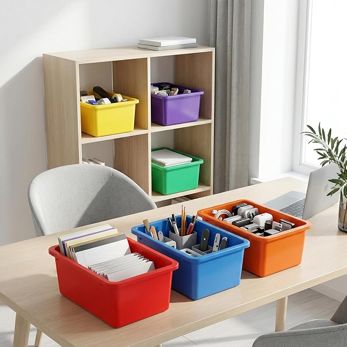Nicunom 6 Pack Cubby Bin Storage Bins, Multi-Purpose Plastic Storage Bins Stackable Organizer Storage Cubbies for Home, Nurse