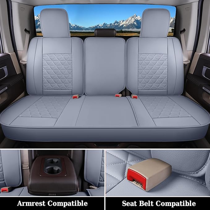 Coverado Car Seat Covers Full Set, Waterproof RAM 1500 Seat Cover Compatible with 2002-2025 RAM 1500 2500 3500 Crew Double Me